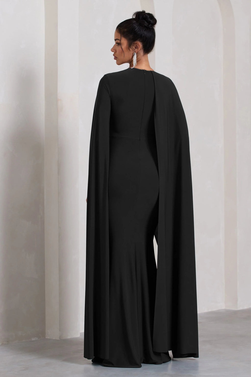 Magdelena | Black Asymmetric Cape Maxi Dress