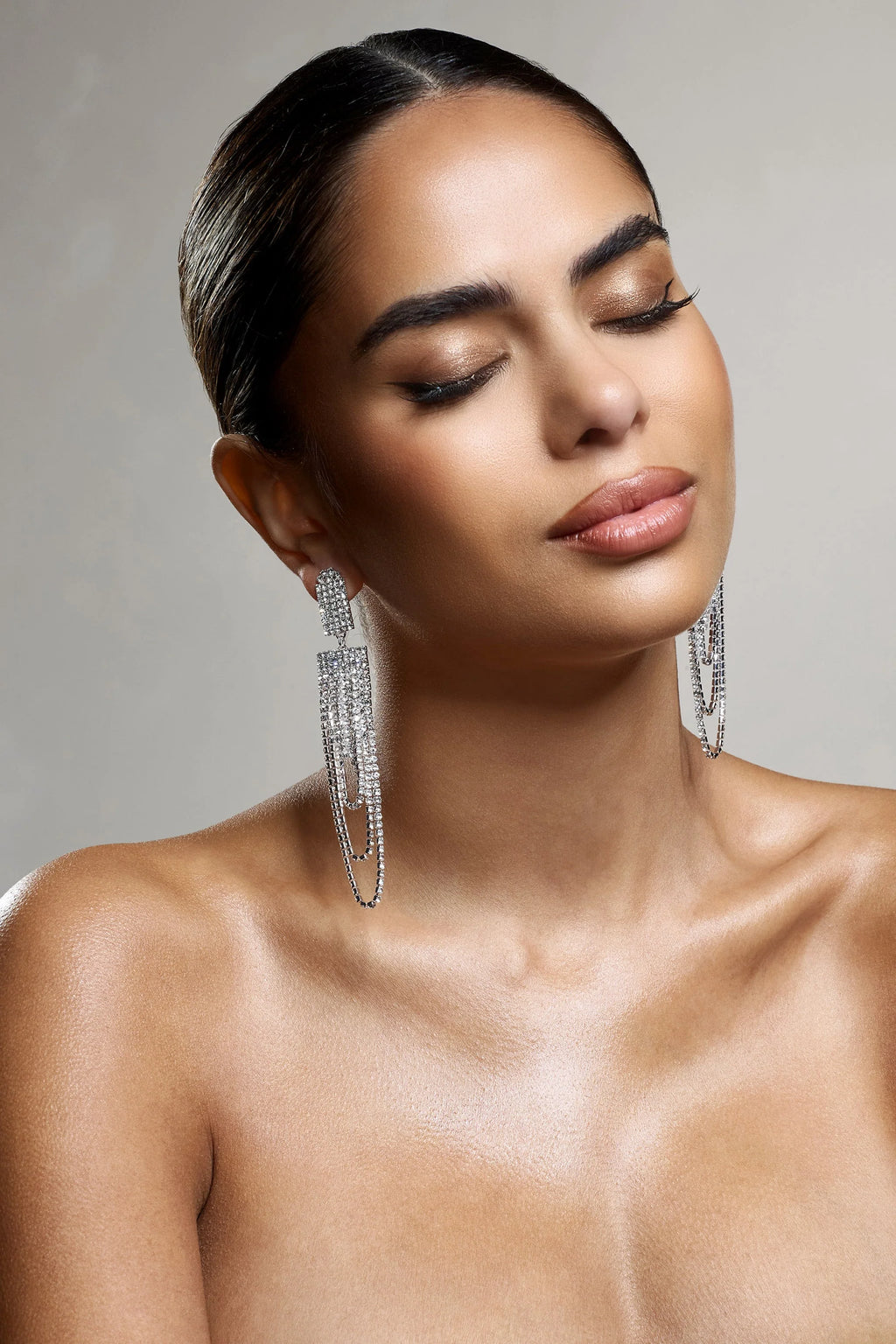 Atmosphere | Silver Diamante Chunky Huggie Earrings