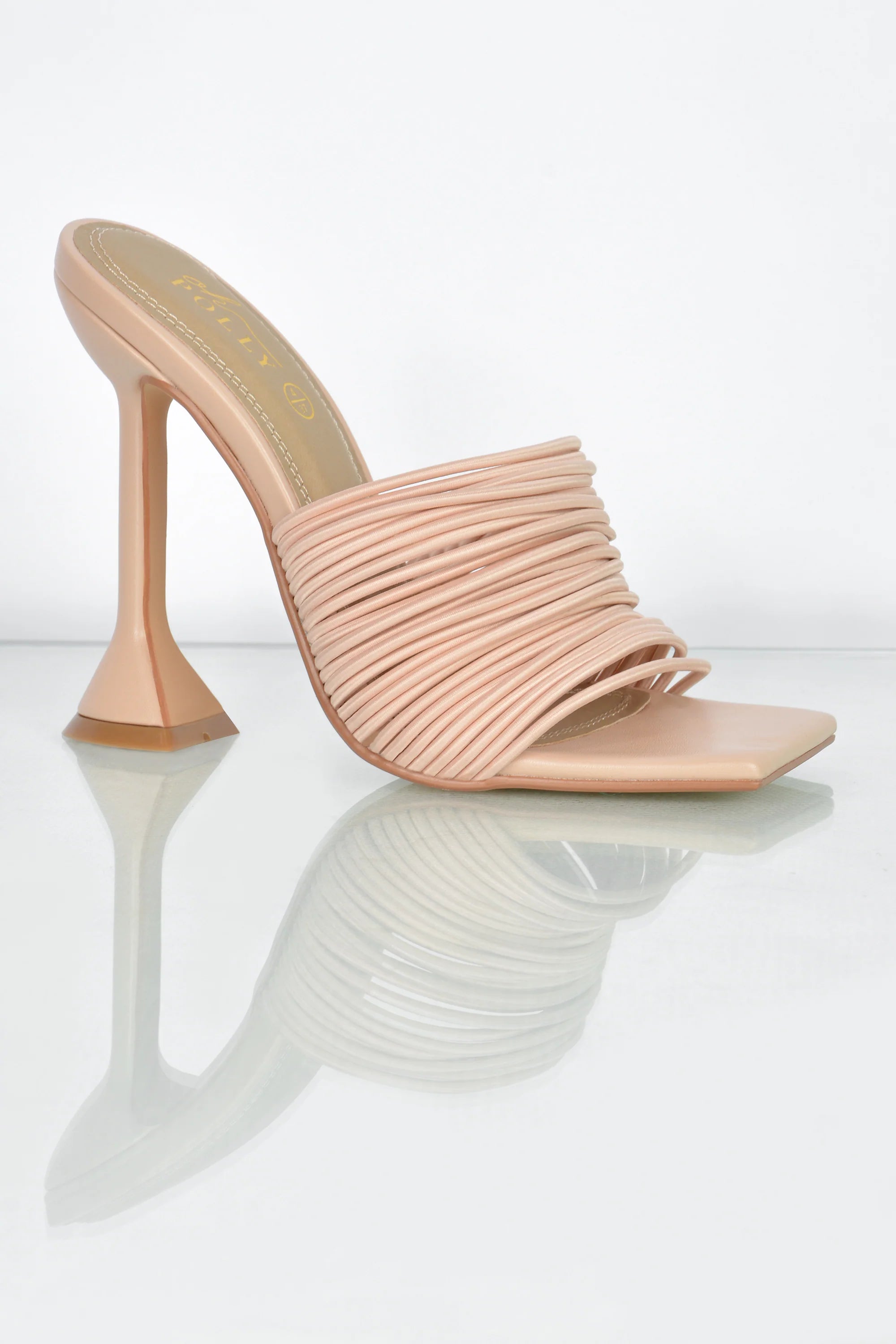 Through The Wire Multi Strap Mule Heels in Nude