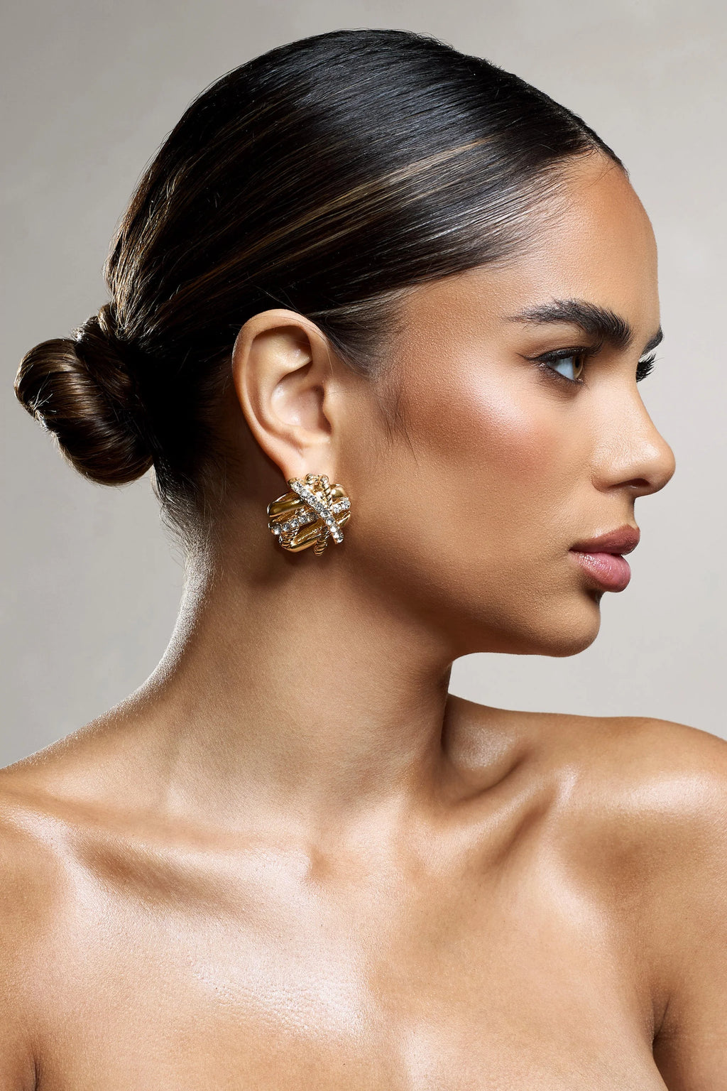 In Secret | Gold Diamante Abstract Statement Earrings