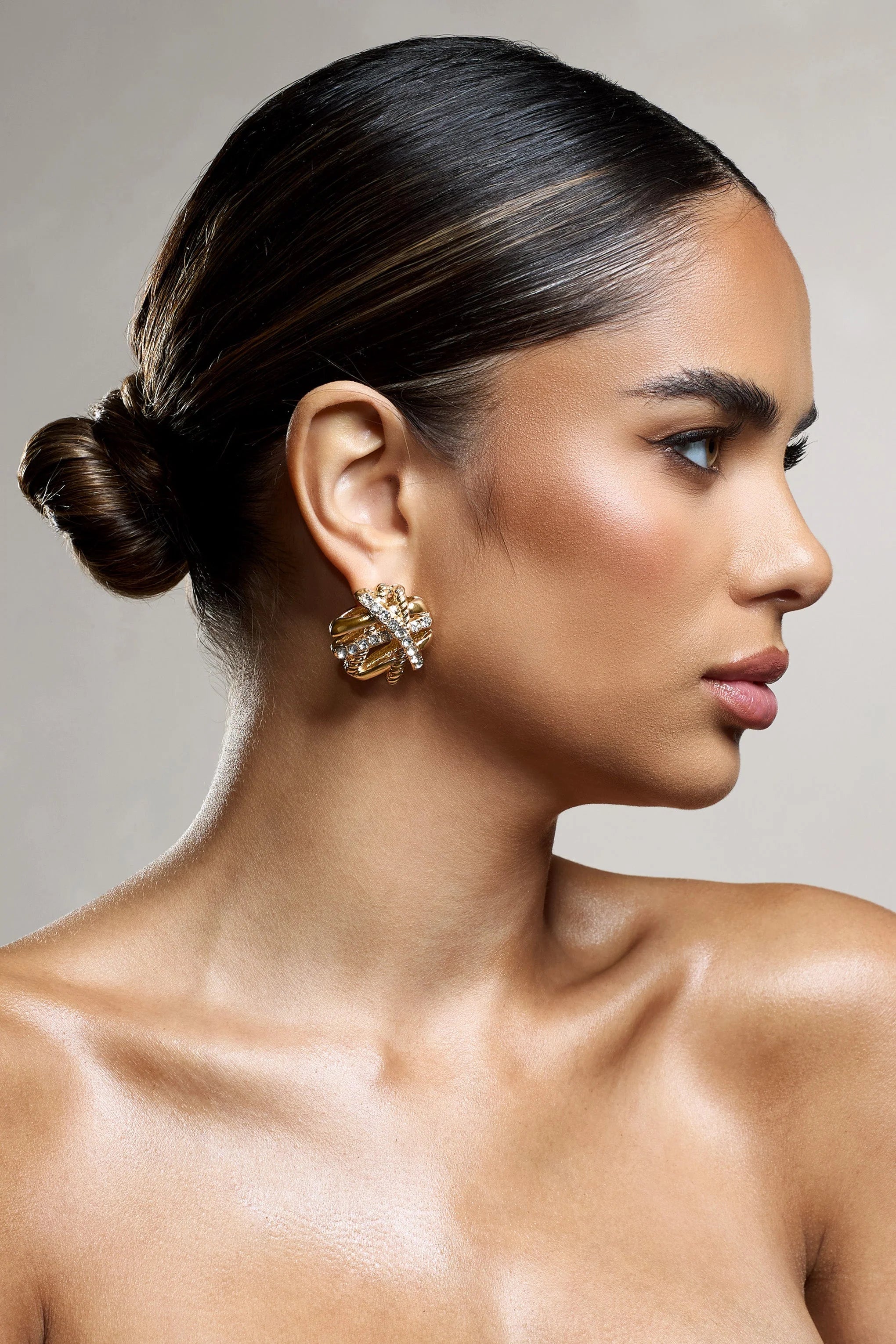 In Secret | Gold Diamante Abstract Statement Earrings