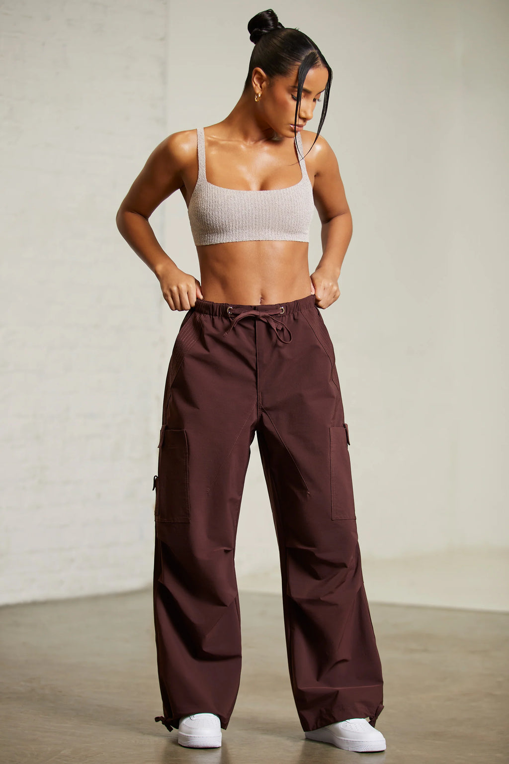Tall Wide Leg Cargo Trousers in Brown