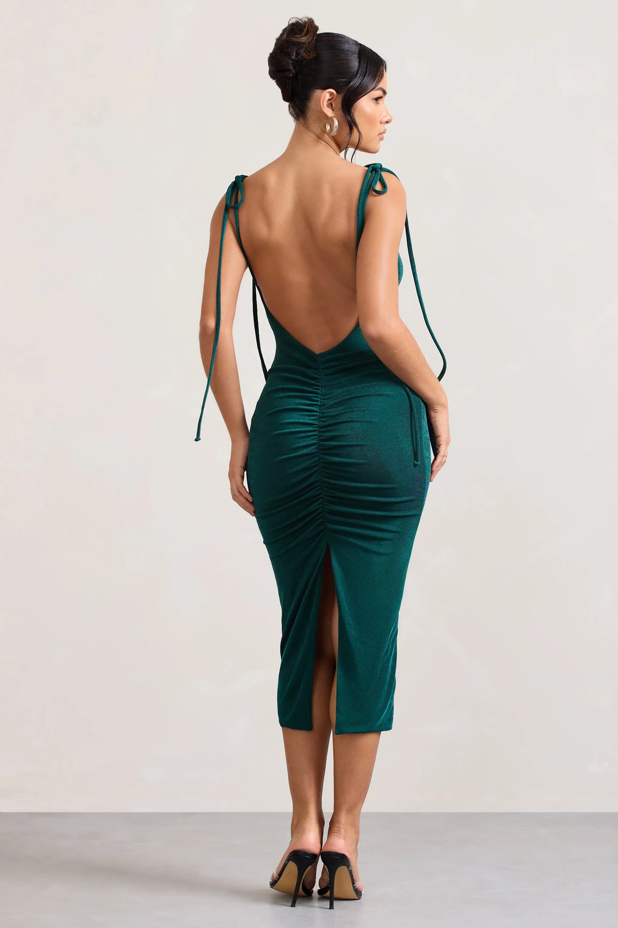 Irina | Bottle Green Cowl-Neck Bodycon Midi Dress