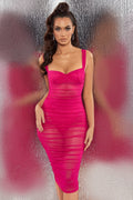 Sheer Pleasure Sheer Mesh Midaxi Dress in Hot Pink
