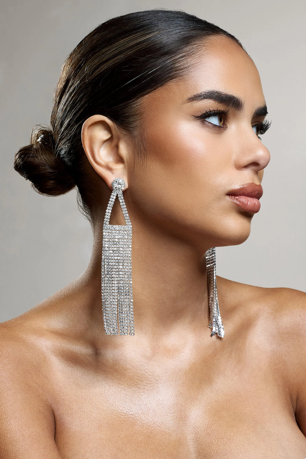 Balance | Silver Diamante Statement Tassel Earrings