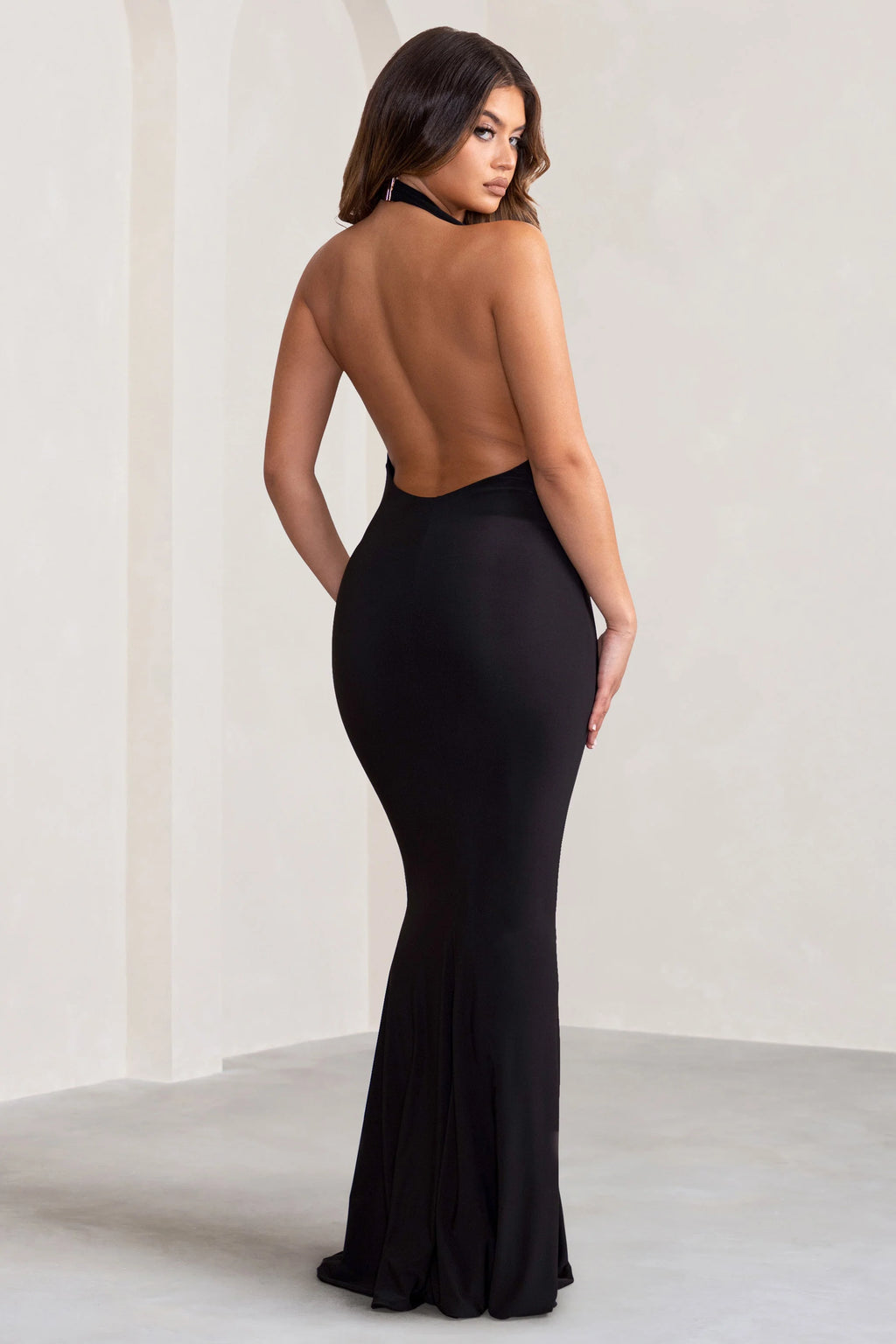 Milani | Black Backless Cowl Neck Fishtail Maxi Dress