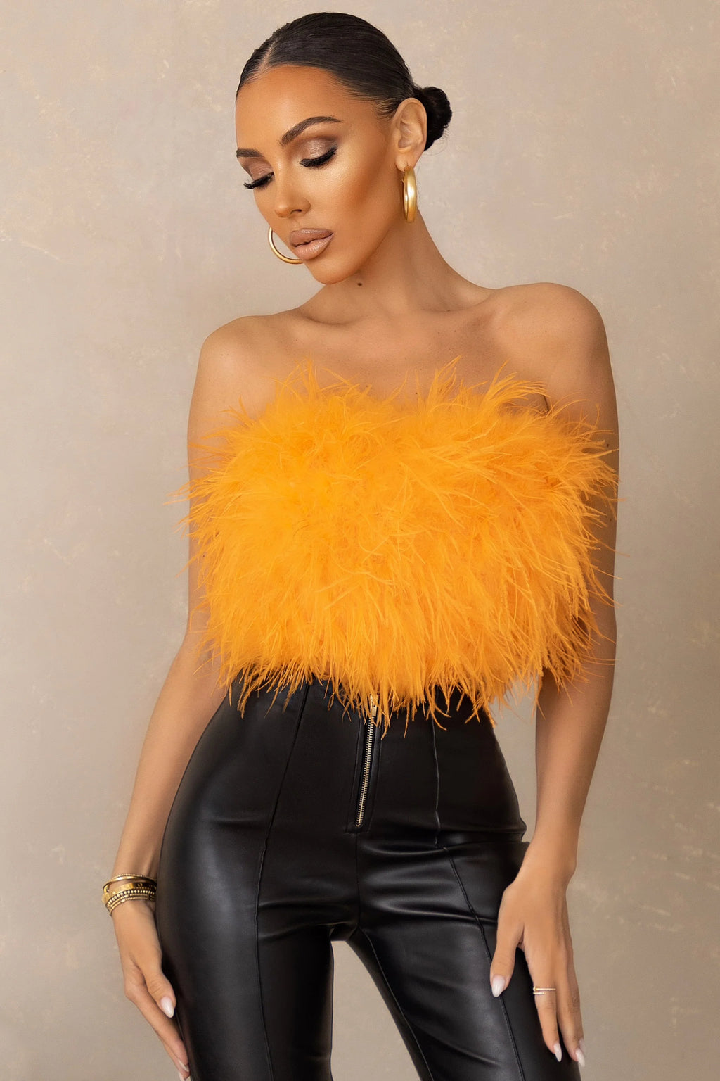 Dream Daze | Orange Feather Bandeau Crop Top