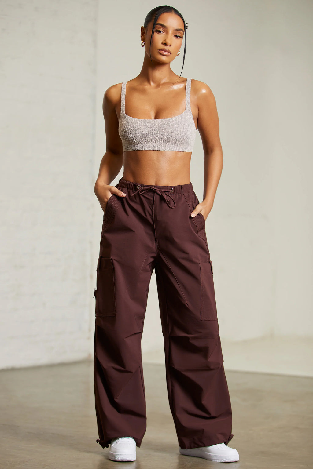 Tall Wide Leg Cargo Trousers in Brown