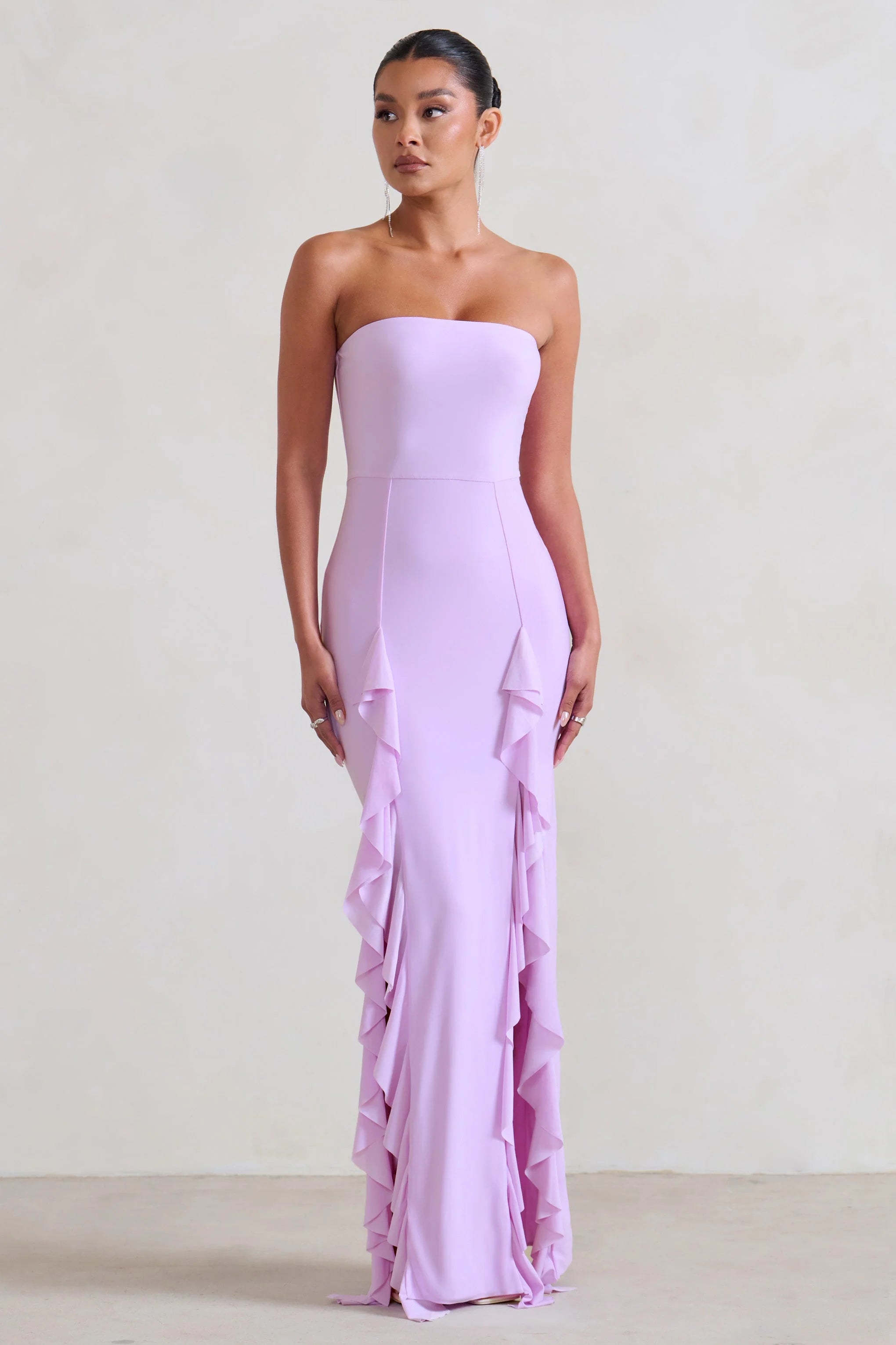 Susan | Lilac Bandeau Maxi Dress With Ruffled Splits