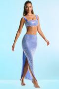 Embellished Mid Rise Gown Skirt in Blue