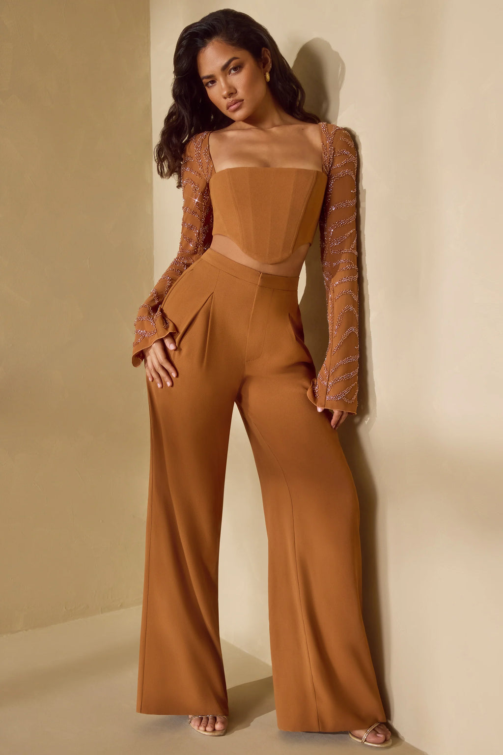 Tall High Waist Wide Leg Trouser in Caramel