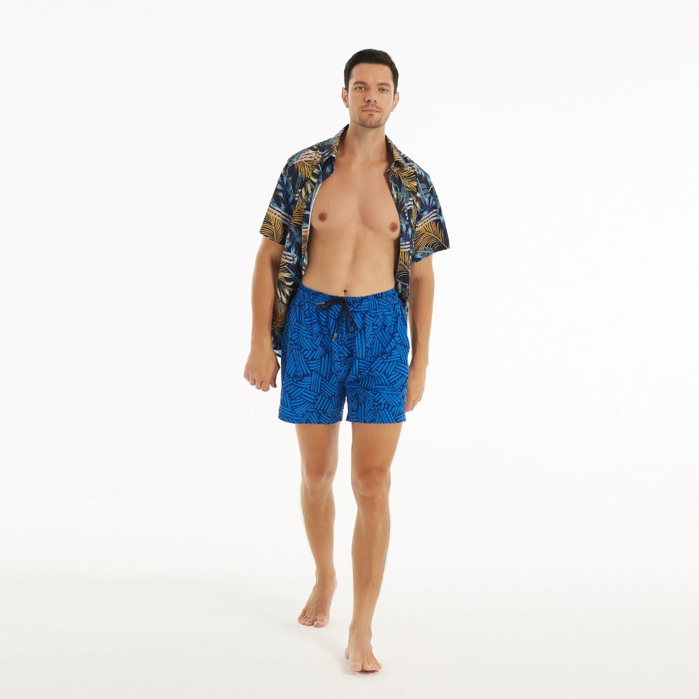 Blue Geometric – Compression Liner Hybrid Shorts