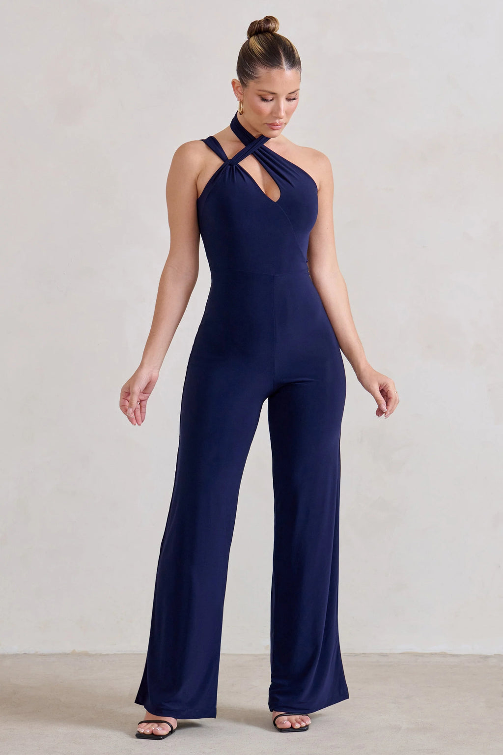 Tilly | Navy Cut Out Halterneck Asymmetrical Jumpsuit