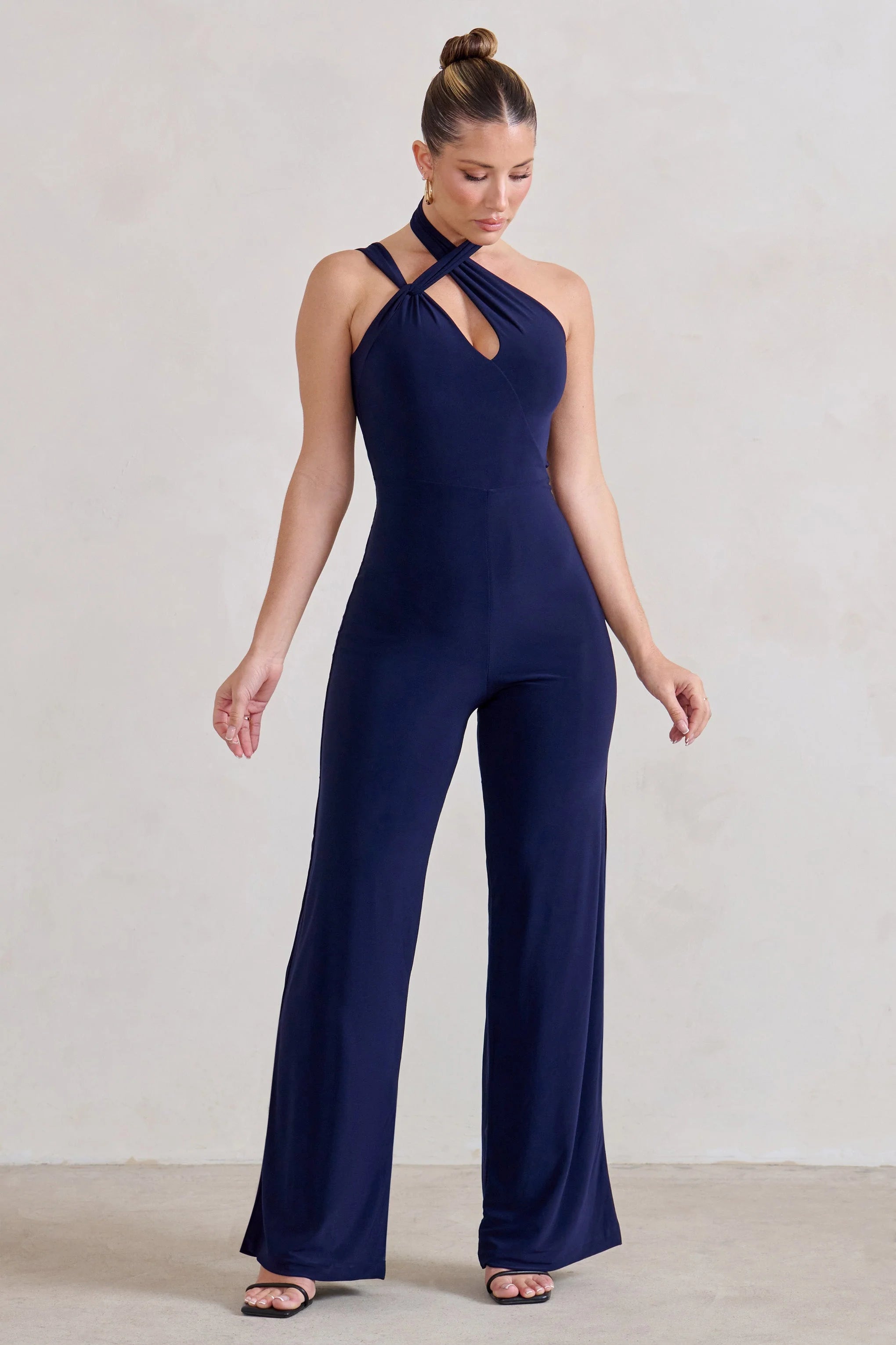 Tilly | Navy Cut Out Halterneck Asymmetrical Jumpsuit