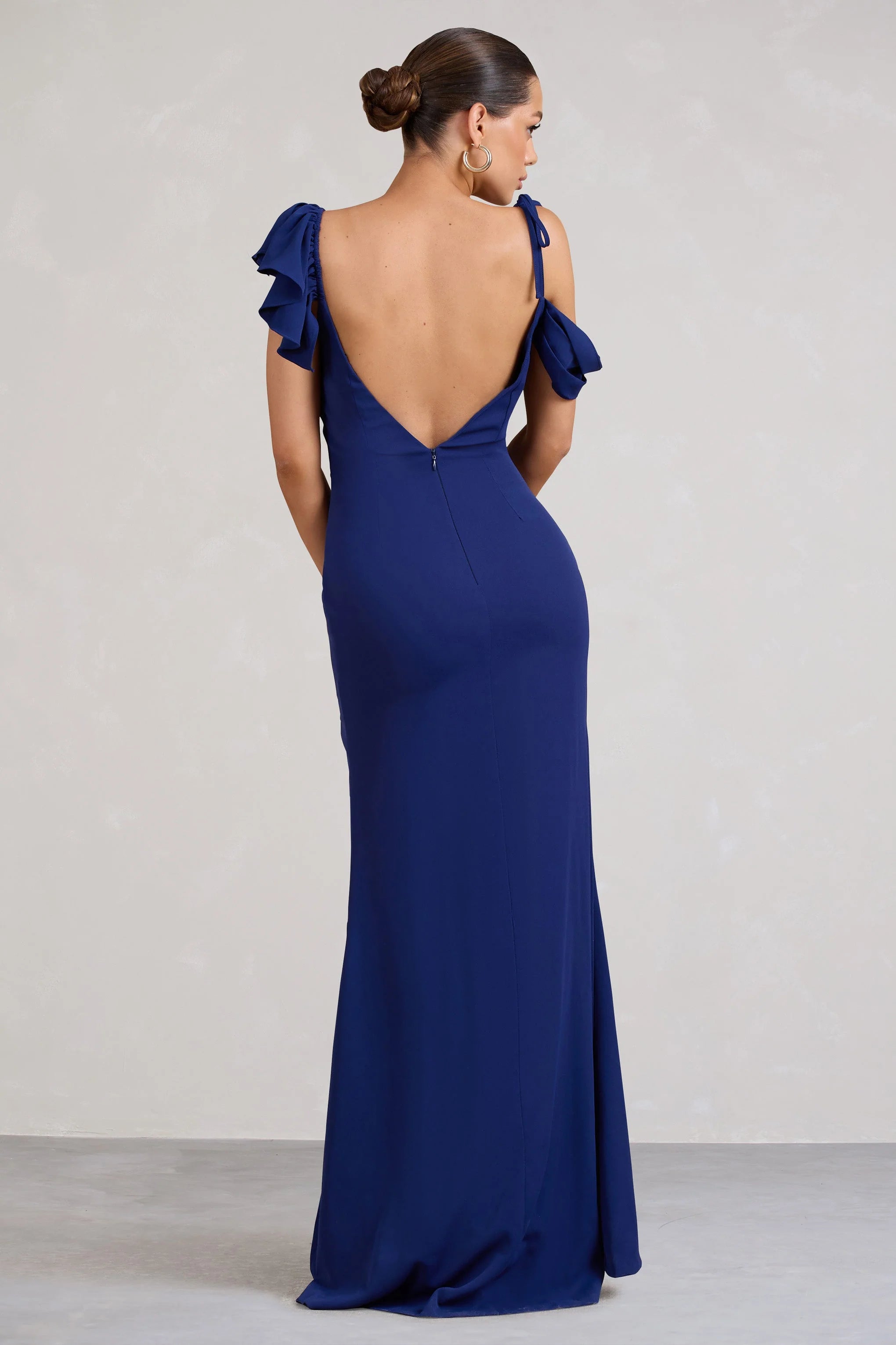 Merlot | Navy Asymmetric Draped Split Maxi Dress