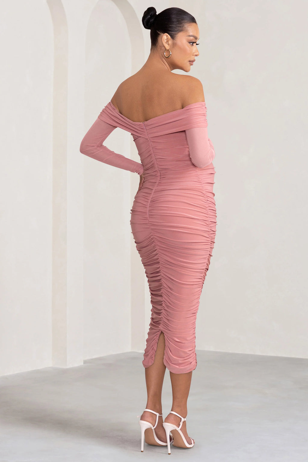 Neva | Blush Bardot Twist Maternity Midi Dress