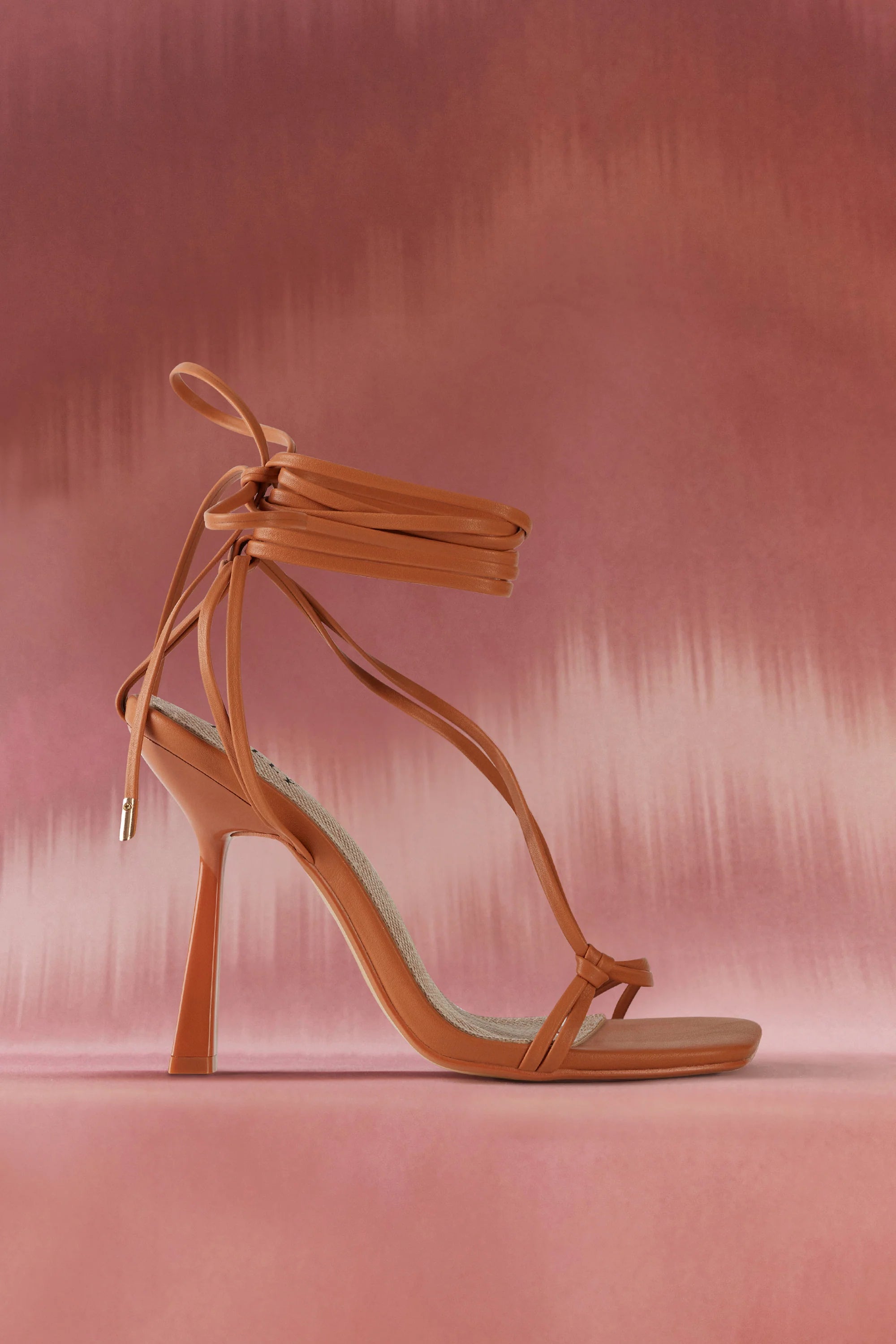 Leatherette Lace Up Heels in Tan