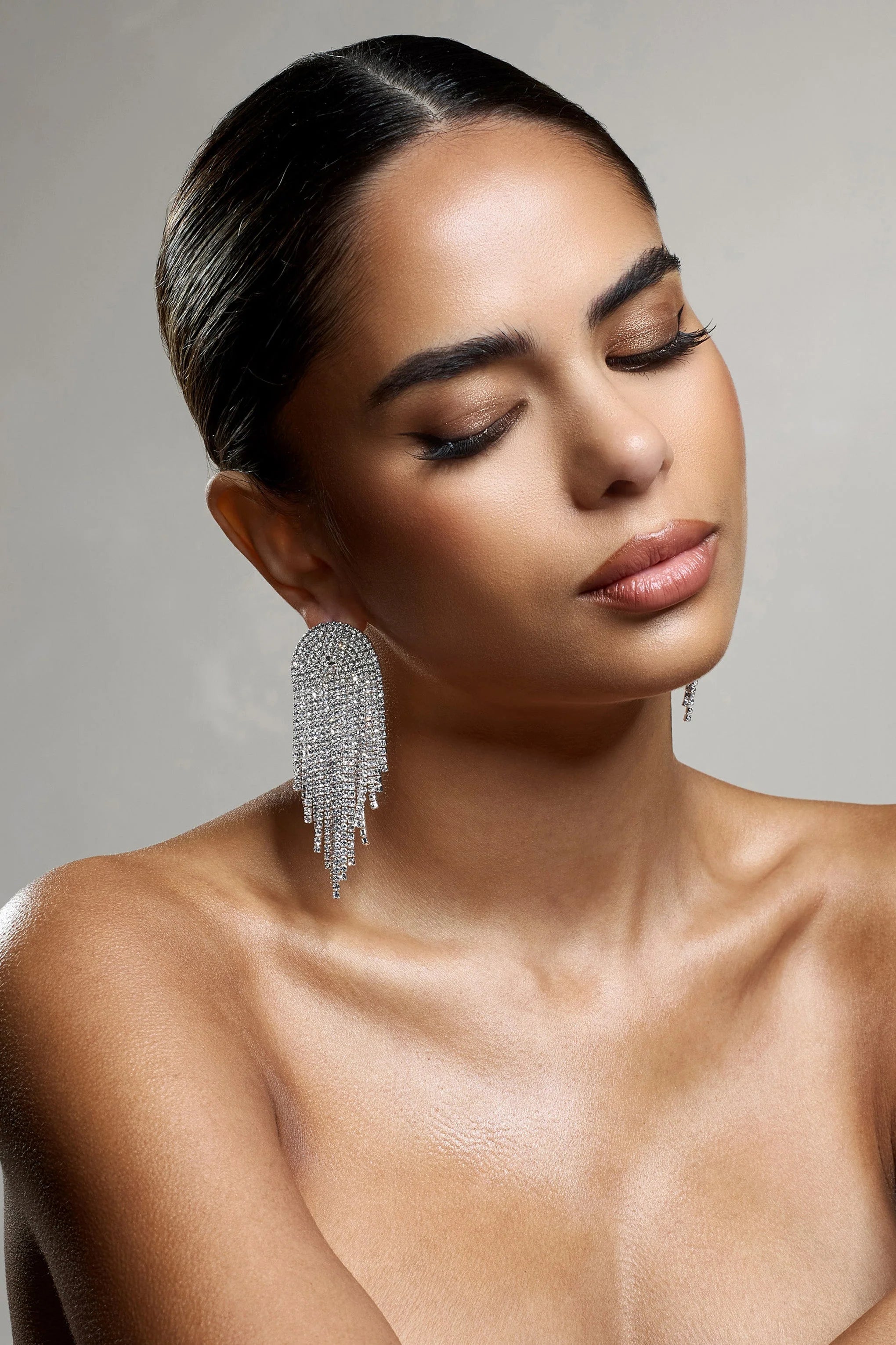 Waterfall | Silver Diamante Tassel Earrings