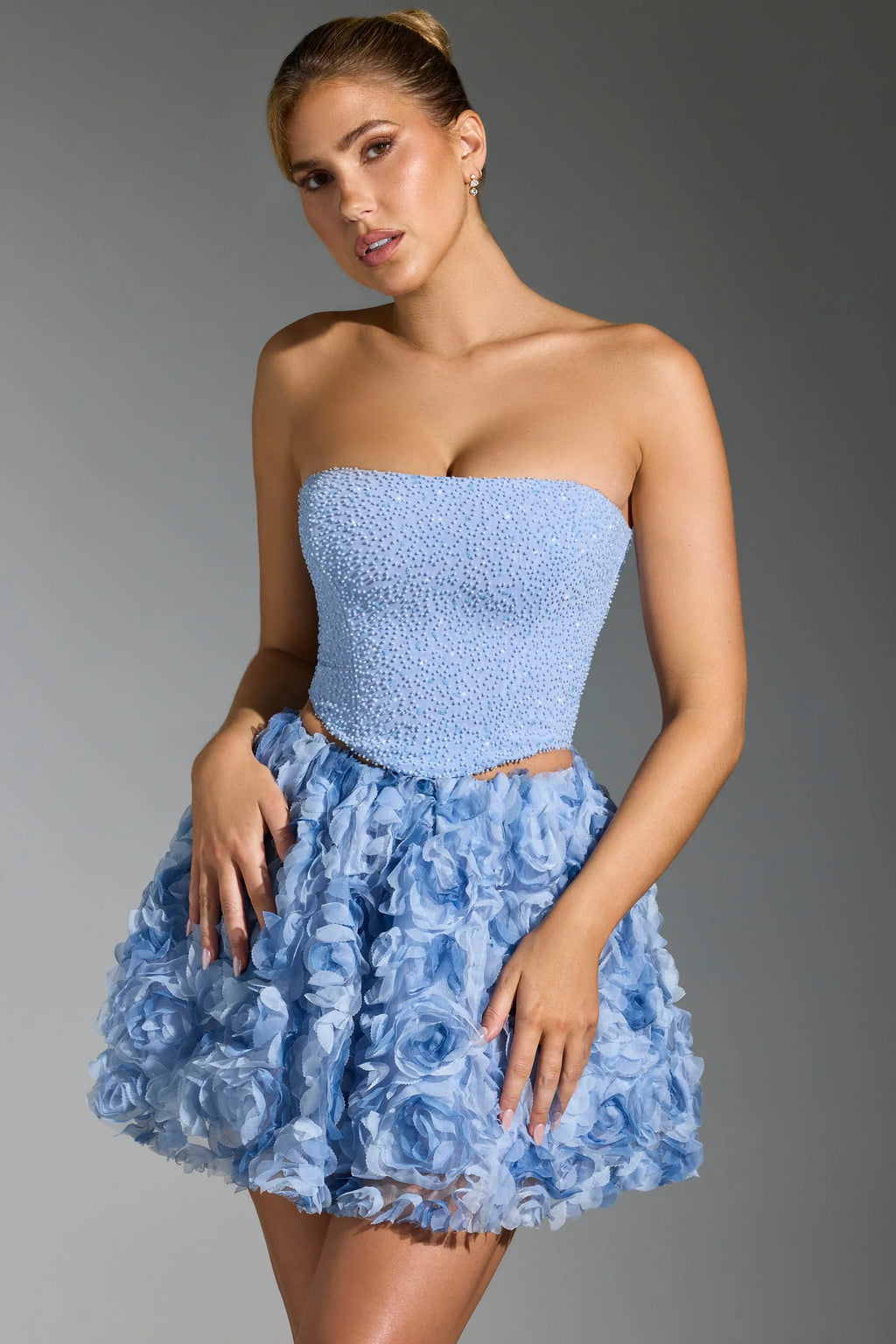 Floral-Appliqué Mini Skirt in Blue