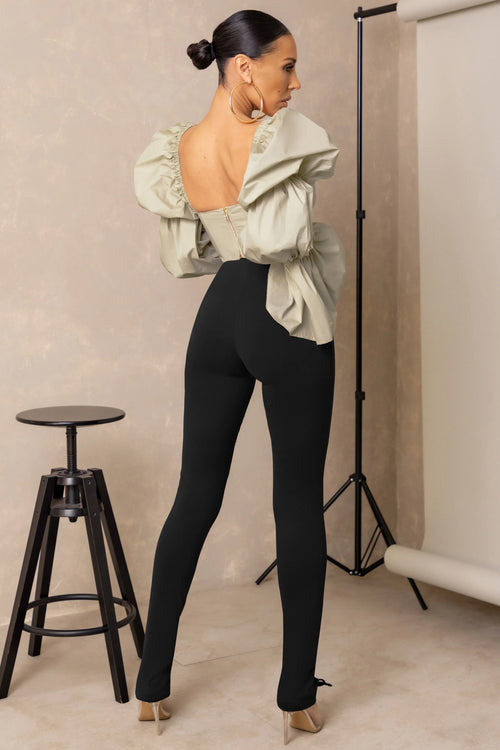 Accomplish | Black Lace Up Detail Legging With Split Hem