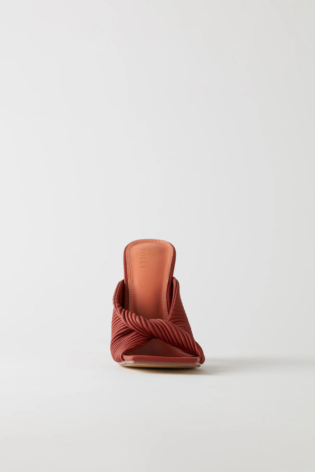 Ribbed Leatherette Mule Heels in Terracotta