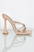 Step Aside Diamante Embellished Mule Heels in Nude