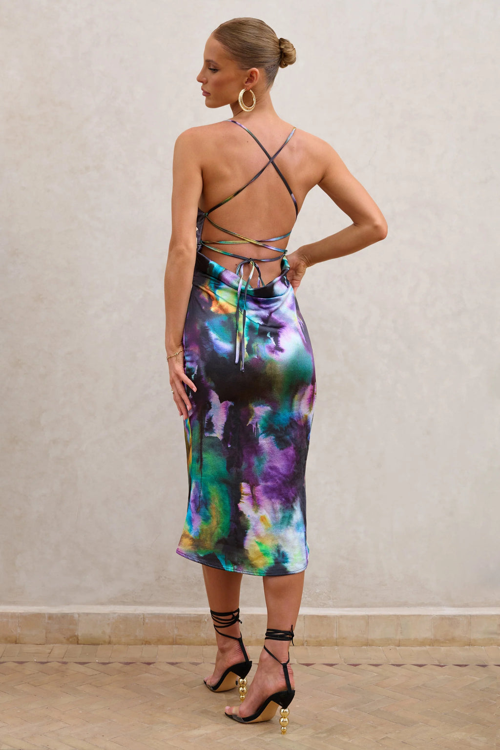 Graciella | Watercolour Print Satin Cami Midi Dress