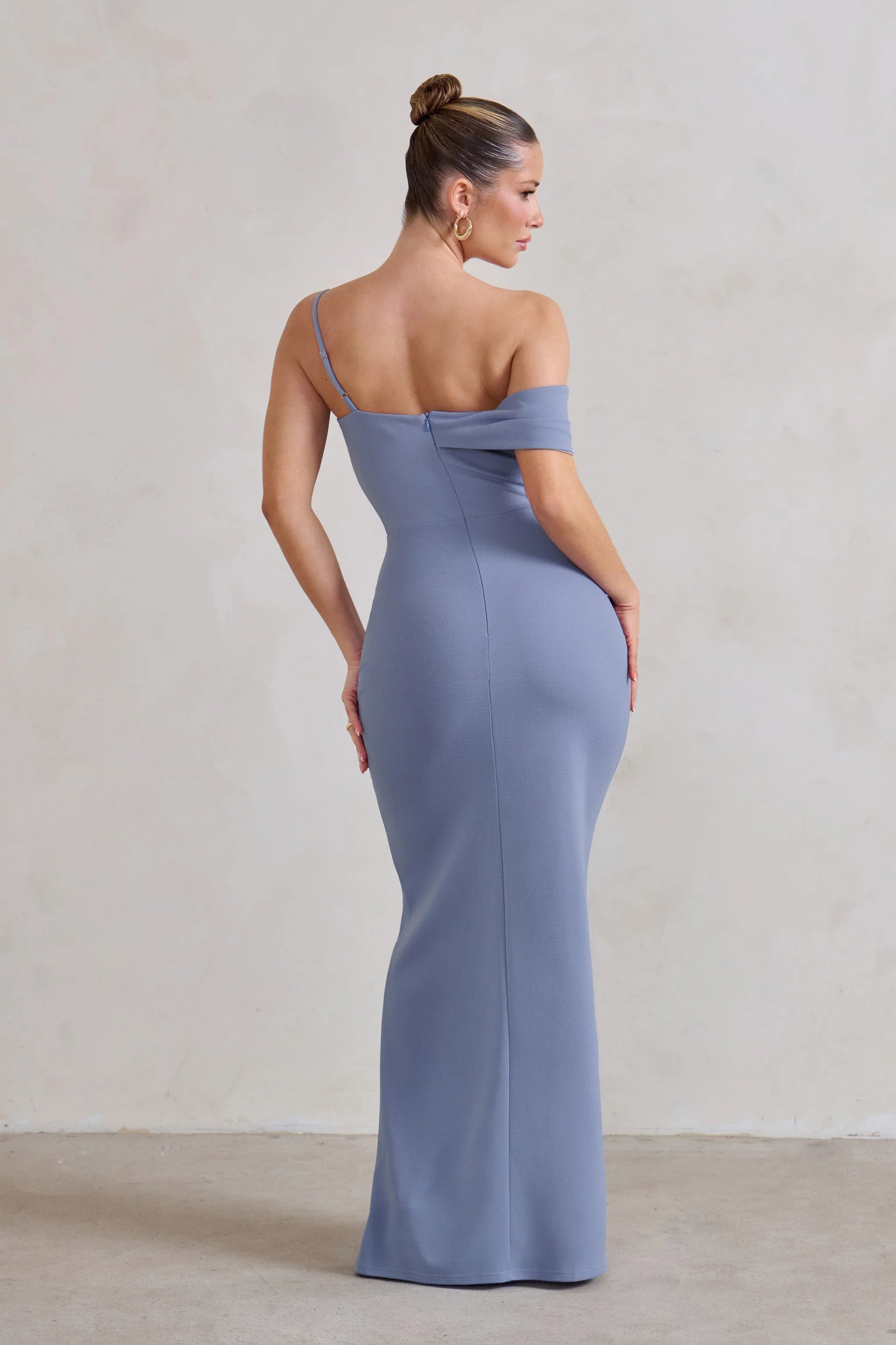 Tullulah | Blue Asymmetric Draped Maxi Dress With Split