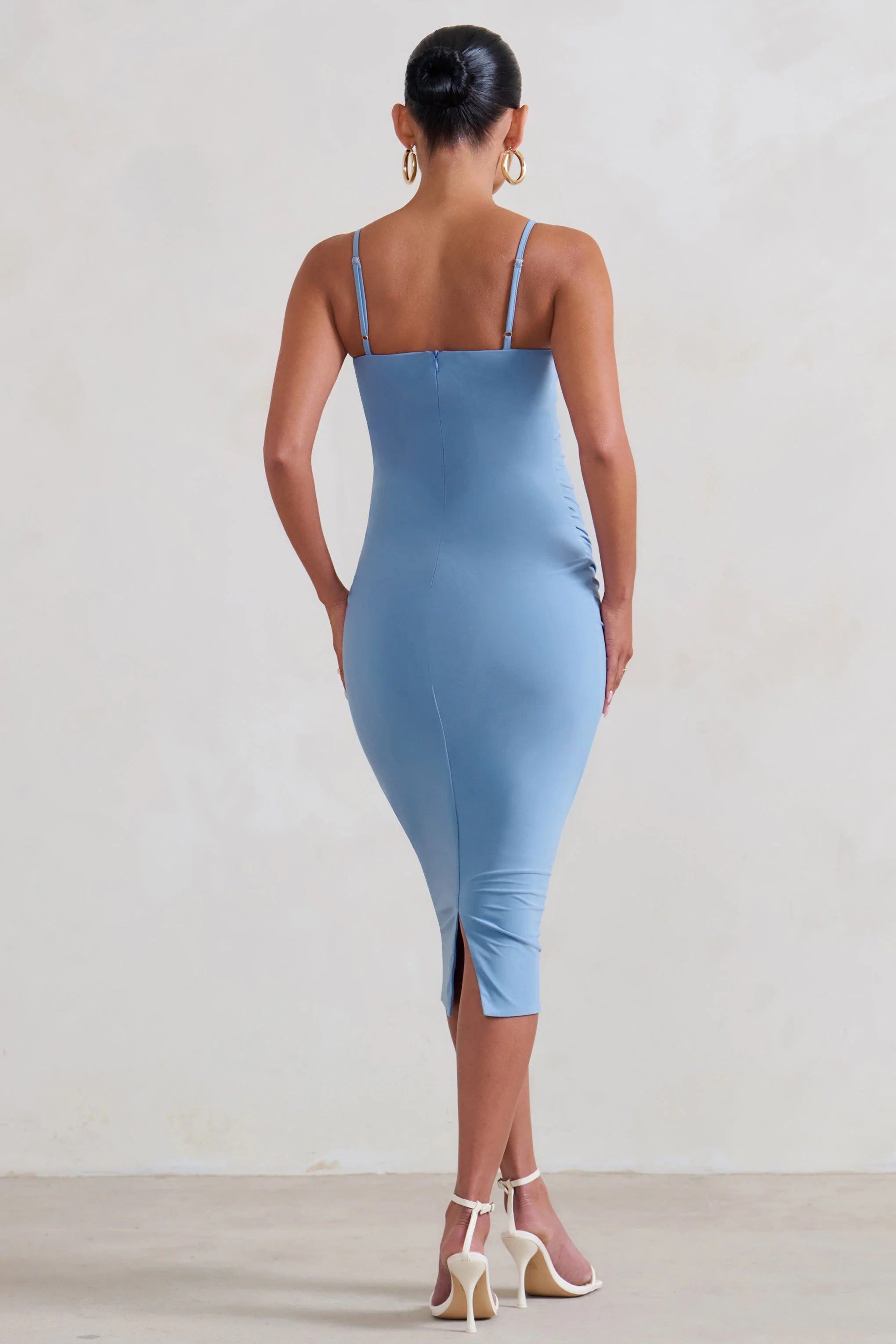 Raquel | Powder Blue Maternity Cami Midi Dress With Split