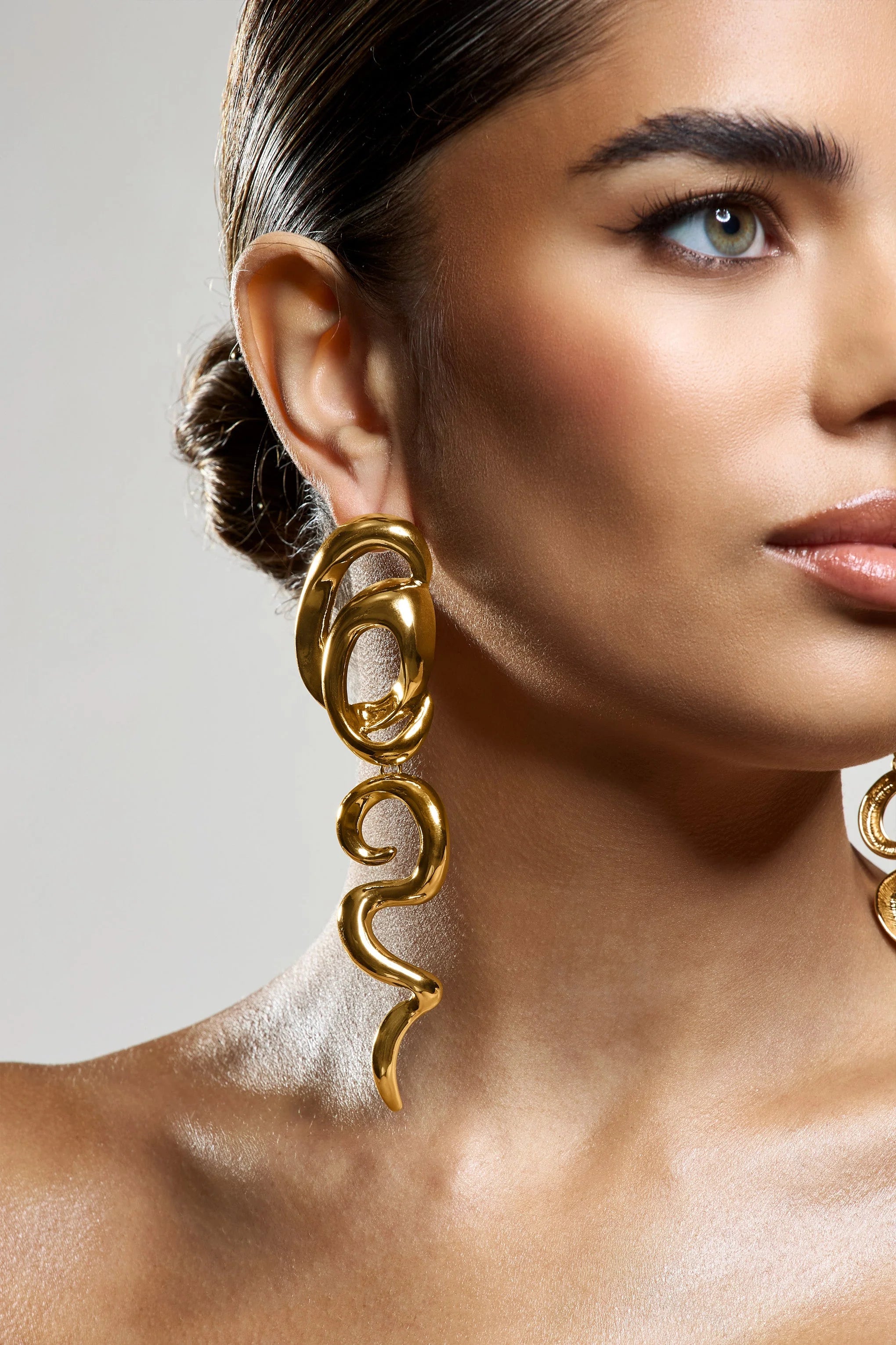 Caramel | Gold Swirl Statement Dangle Earrings