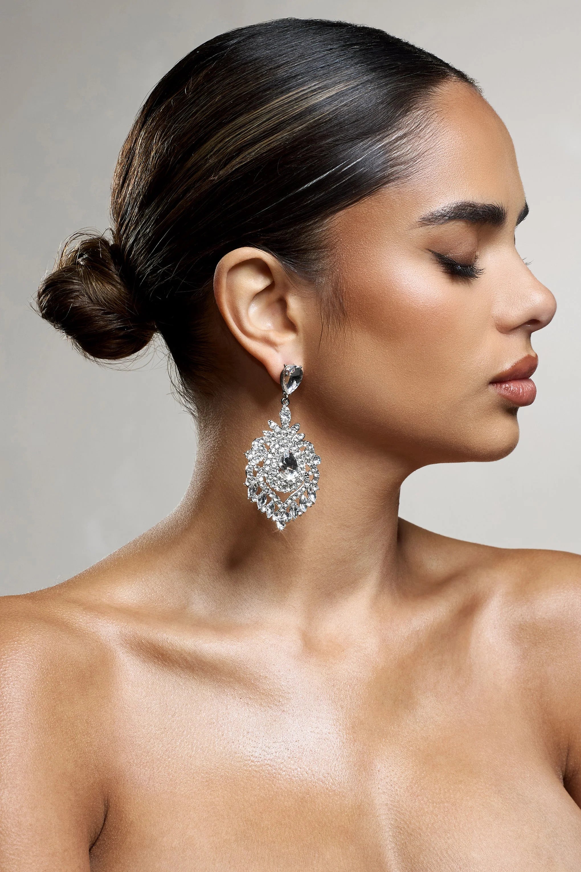 Thames | Silver Diamante Statement Drop Earrings