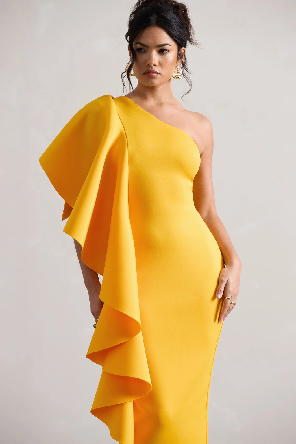 Polo | Mango Asymmetric Bodycon Midi Dress With Ruffle