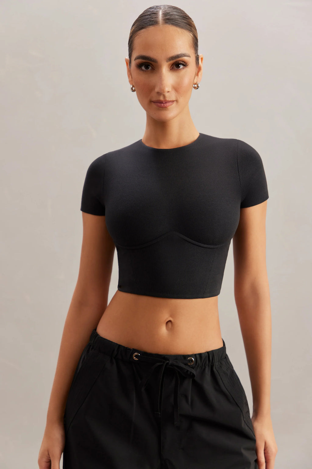 Petite Wide Leg Cargo Trousers in Black