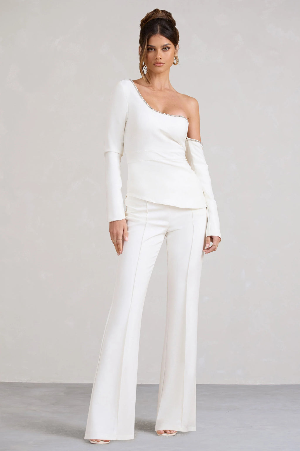 Laurelle | White High Waist Flared Trousers