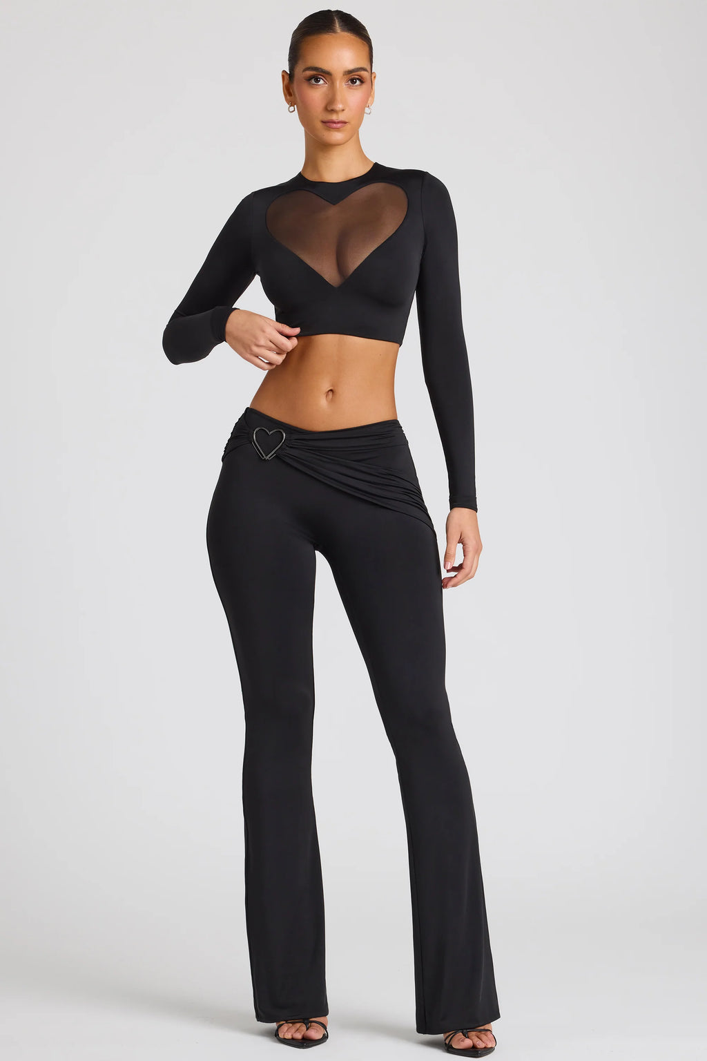 Petite Draped Detail Straight Leg Trousers in Black