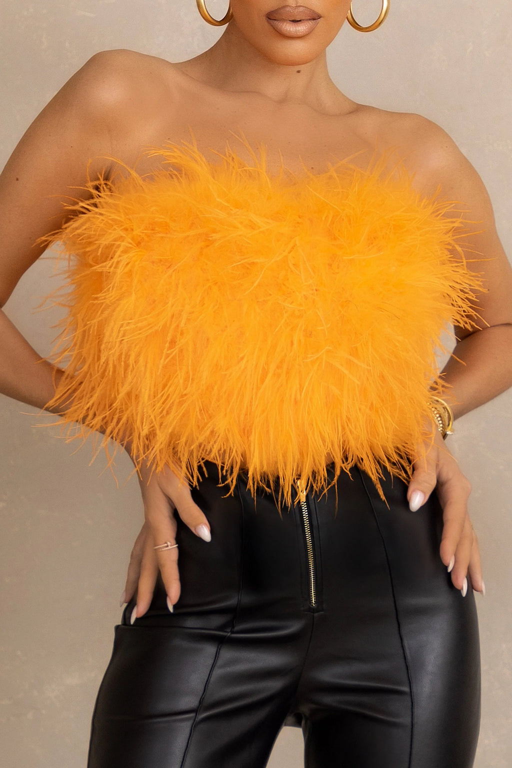 Dream Daze | Orange Feather Bandeau Crop Top