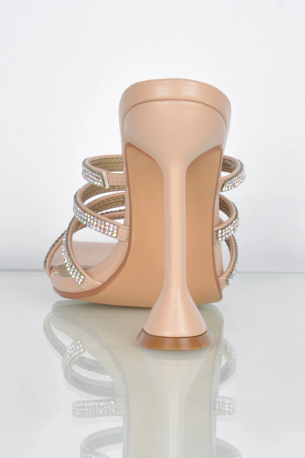 Raise The Bar Diamante Embellished Mule Heels in Nude