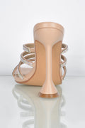 Raise The Bar Diamante Embellished Mule Heels in Nude