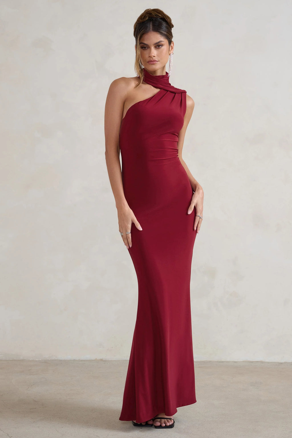 Capucine | Berry Red Asymmetric Draped Maxi Dress