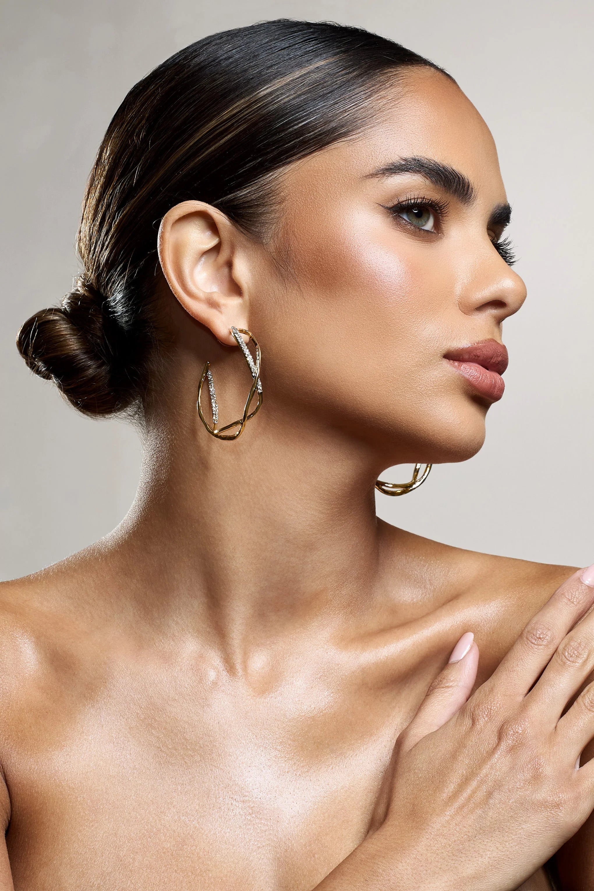 Lova | Gold Diamante Twisted Hoop Earrings