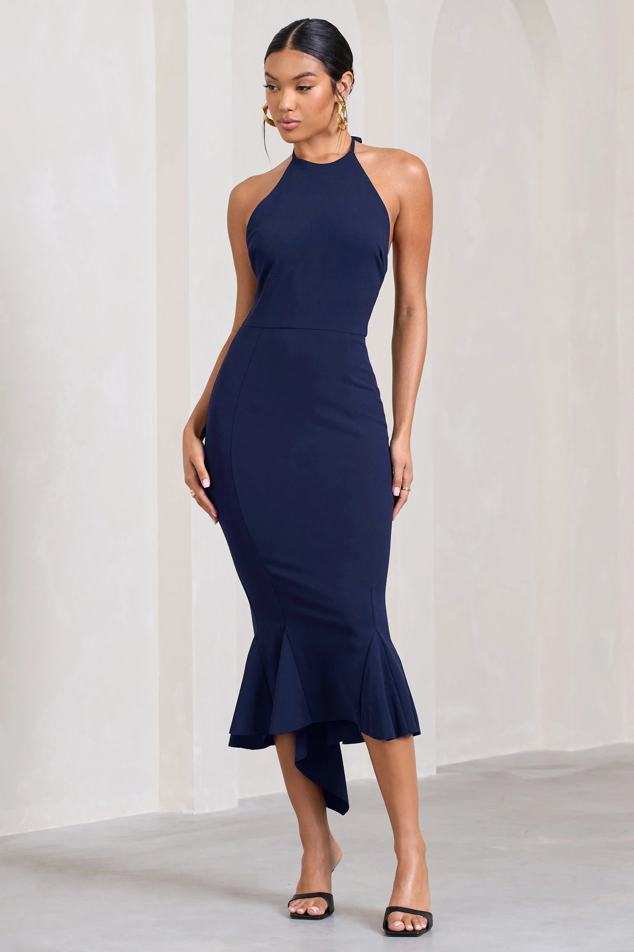 Maluma | Navy Halter-Neck Midi Dress