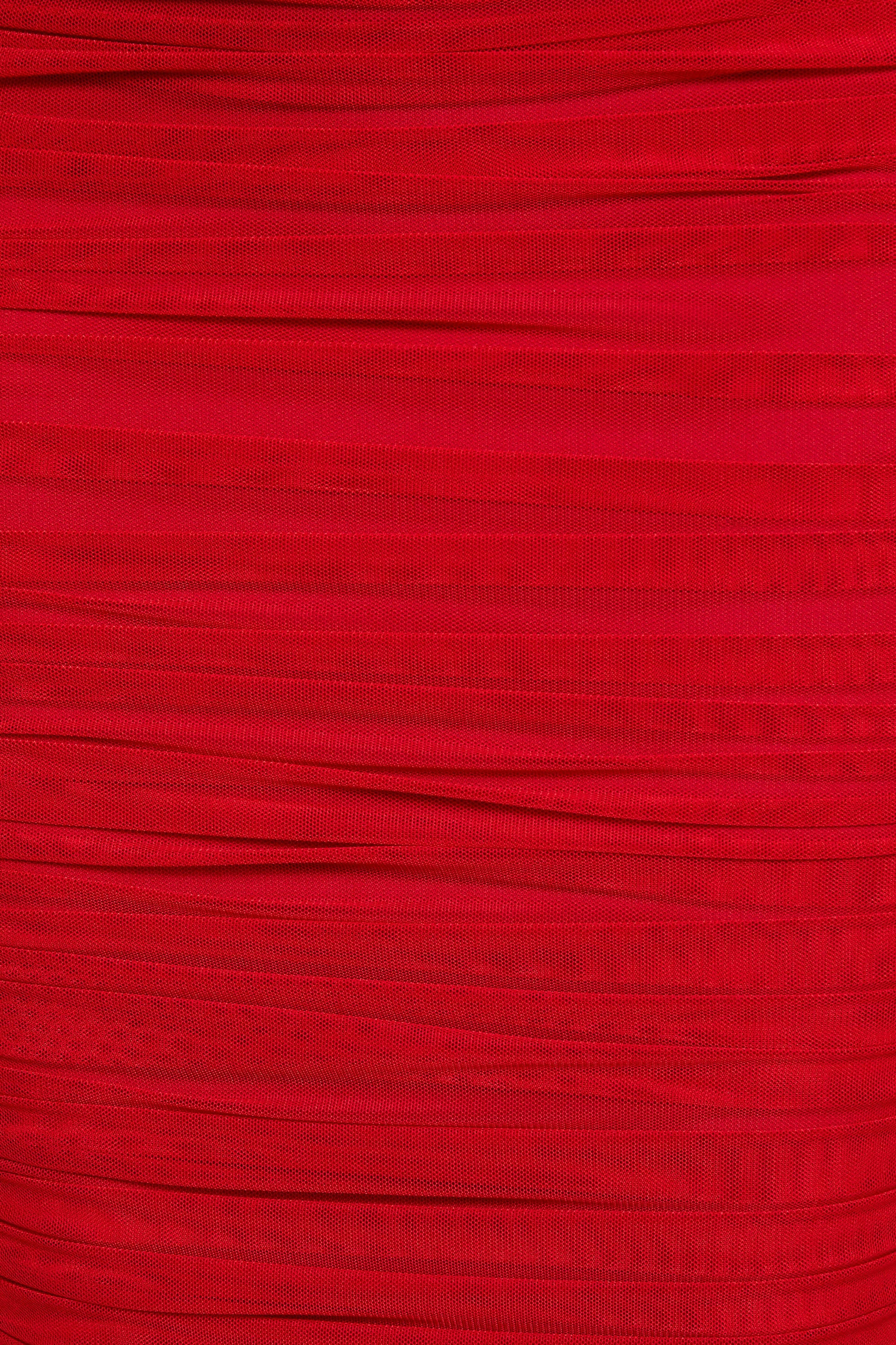 Fit The Bill Ruched Mesh Bodycon Midaxi Dress in Red