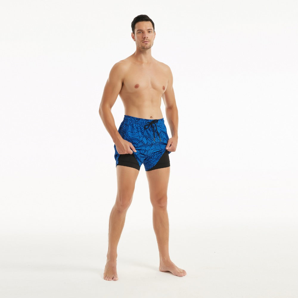 Blue Geometric – Compression Liner Hybrid Shorts