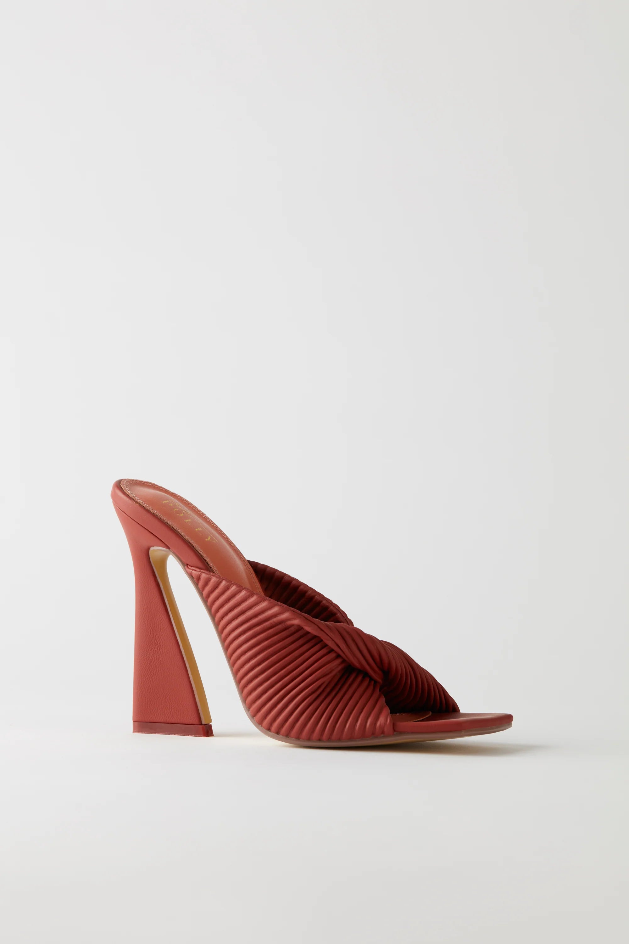 Ribbed Leatherette Mule Heels in Terracotta