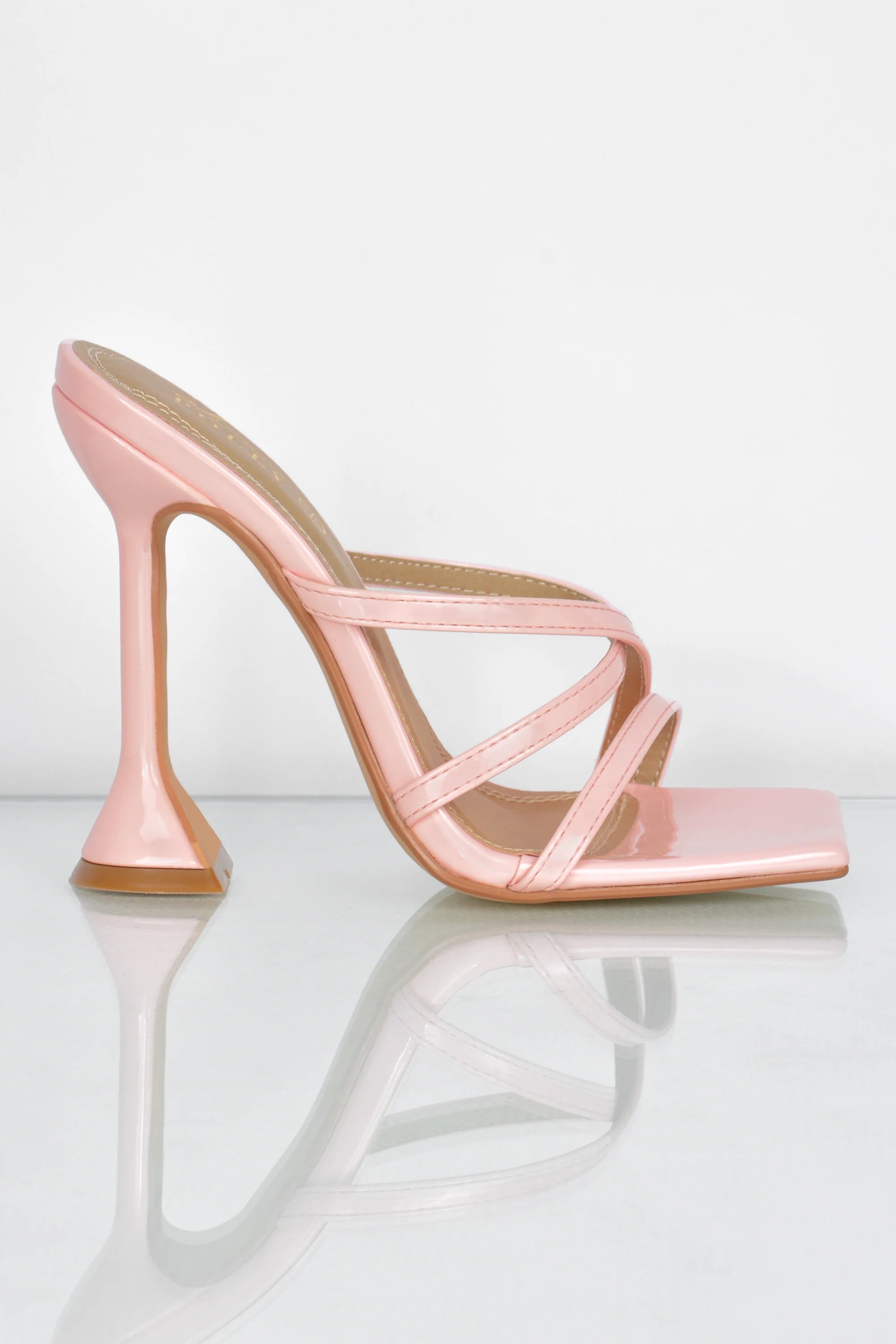 Cross My Path Strappy Mule Heels in Light Pink