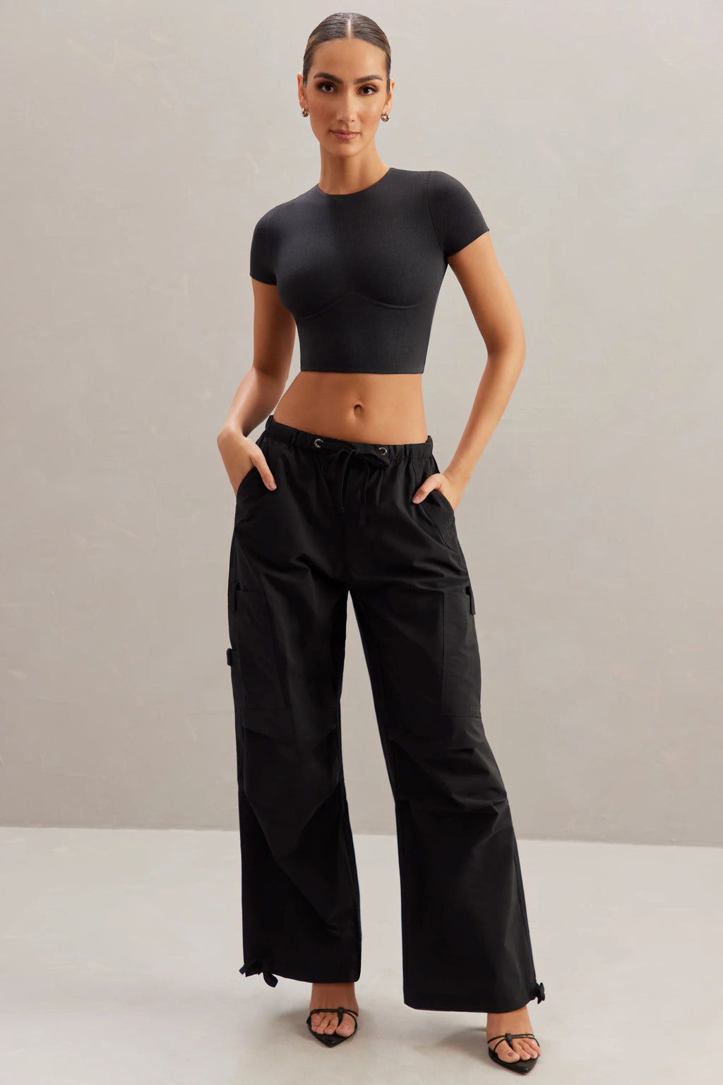 Tall Wide Leg Cargo Trousers in Black
