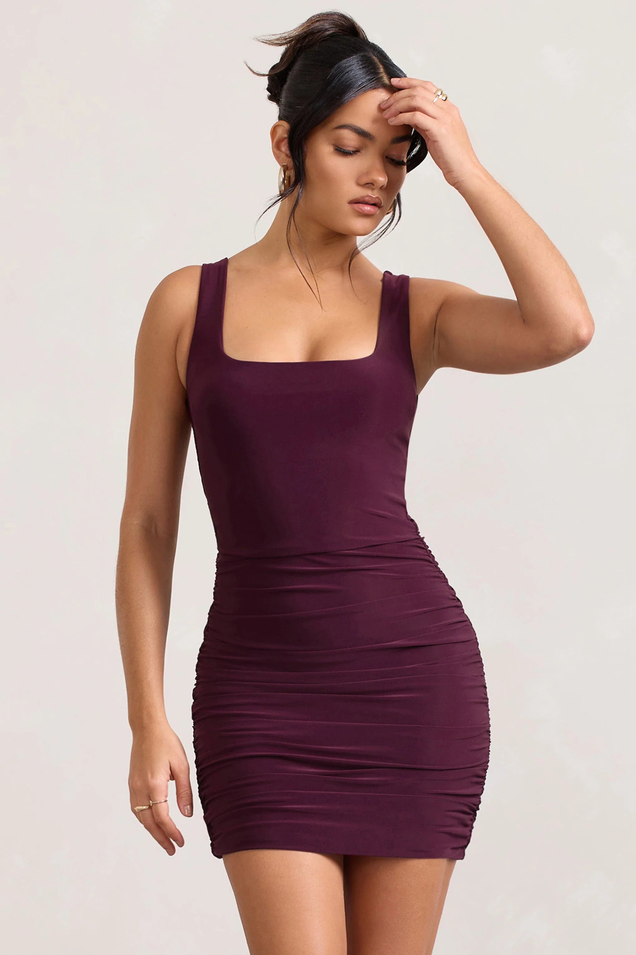 Porto | Burgundy Square-Neck Strappy Bodycon Mini Dress