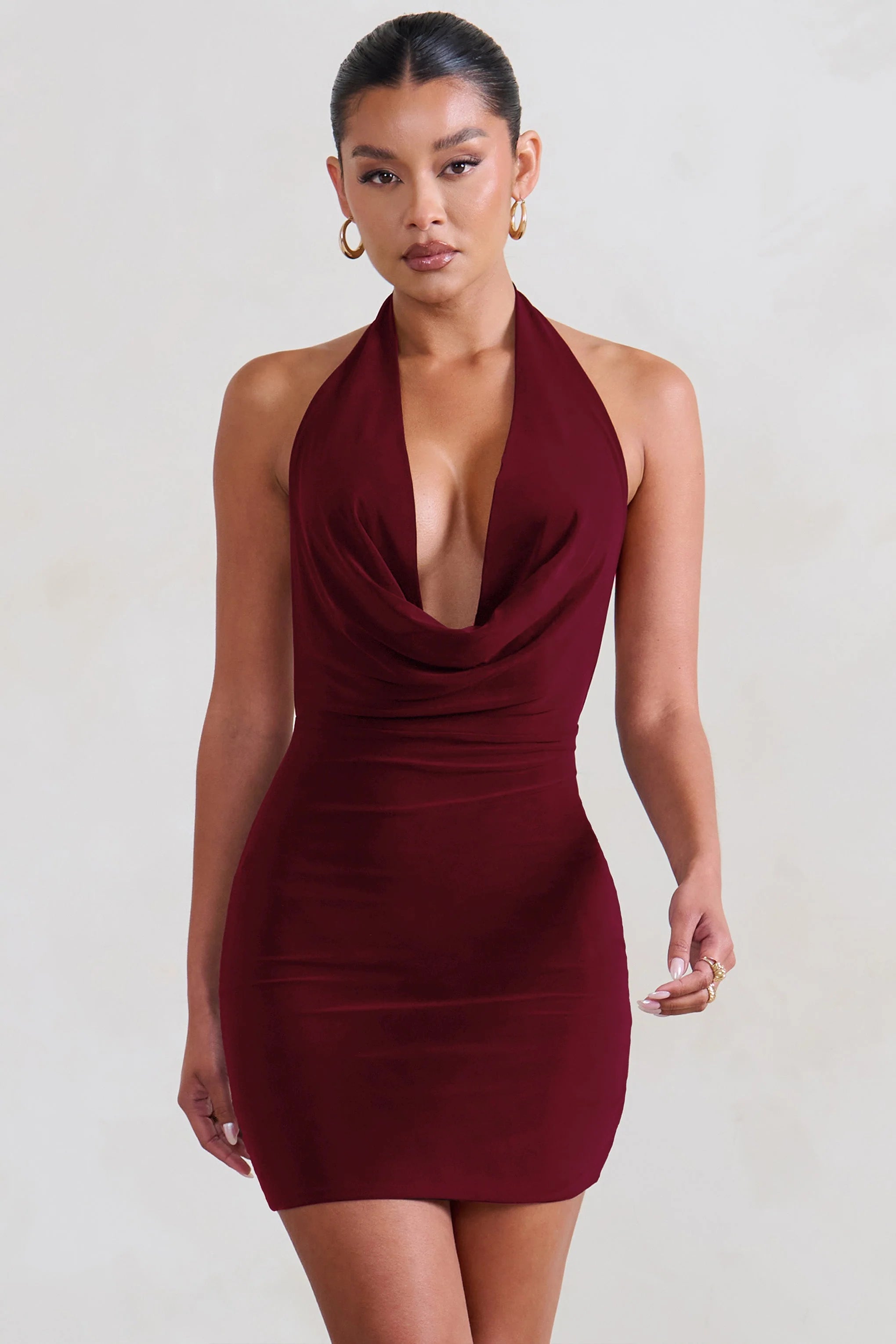 Liliana | Burgundy Cowl Neck Mini Dress