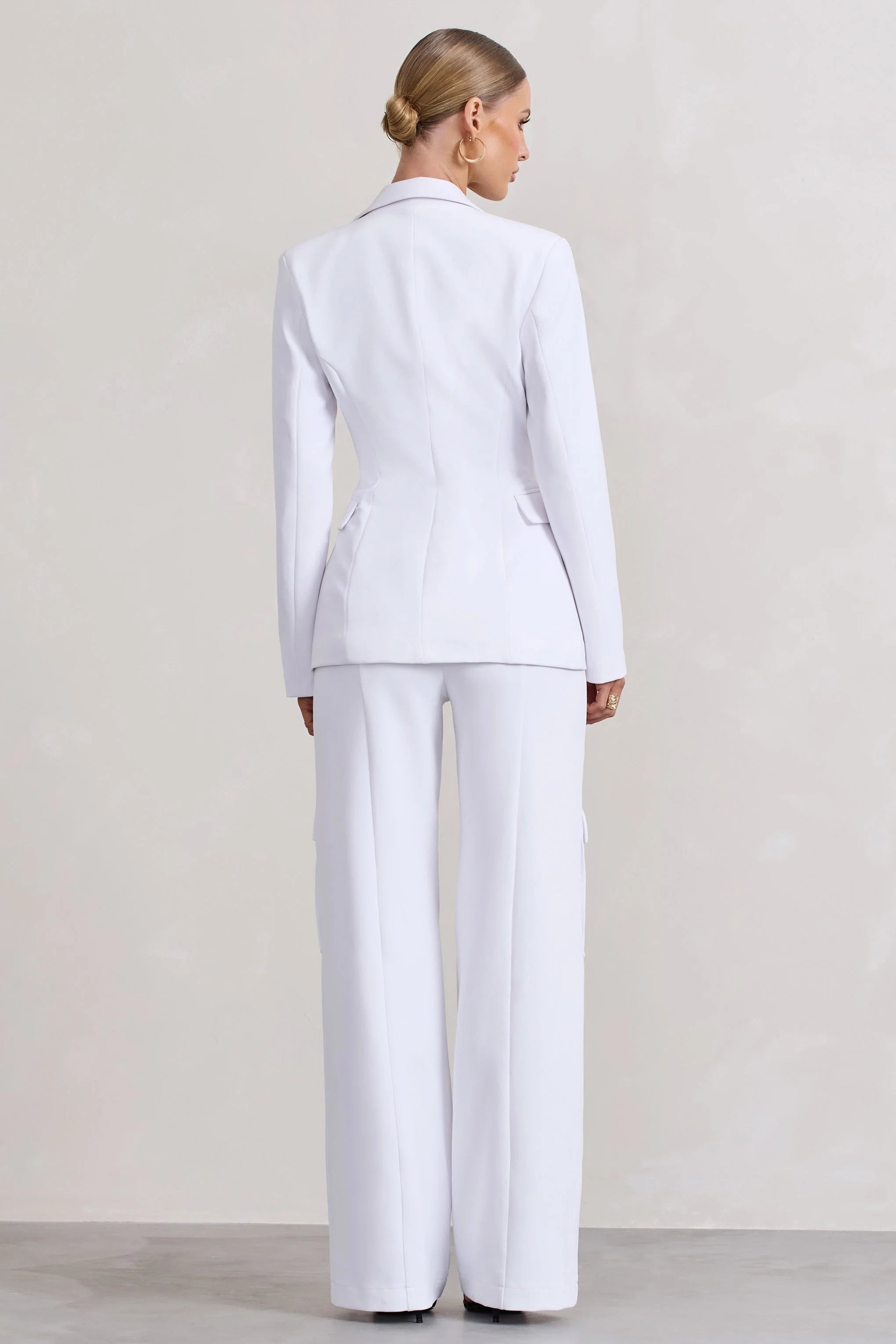 Close Up | White Wide-Leg Cargo Trousers With Ankle Zips