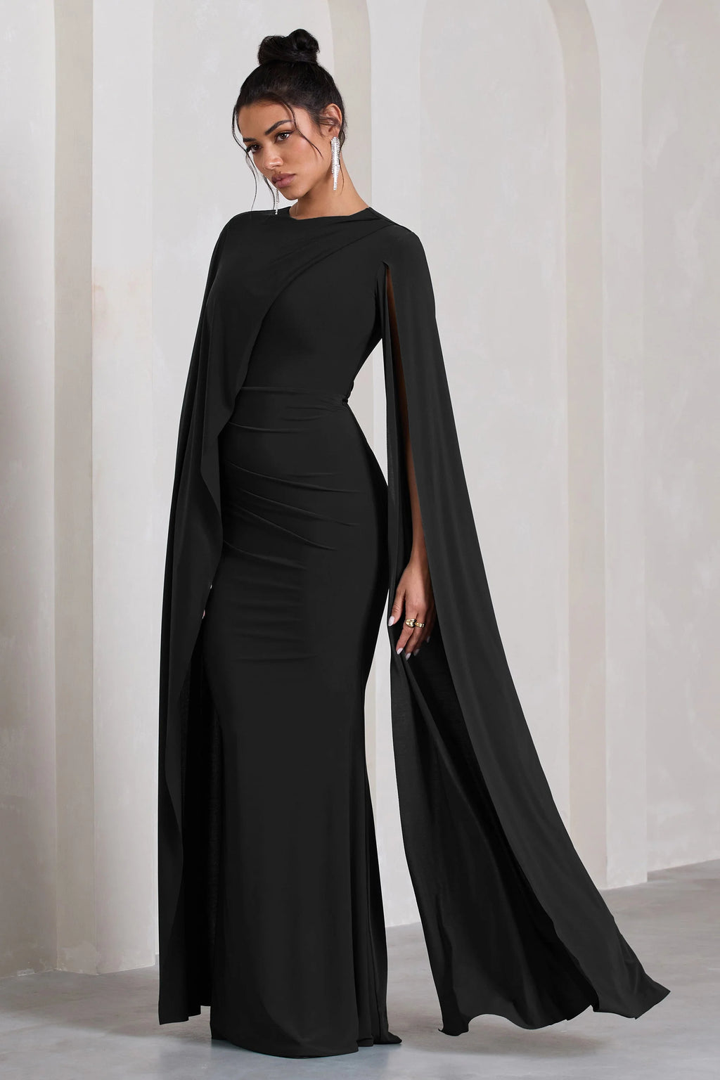 Magdelena | Black Asymmetric Cape Maxi Dress